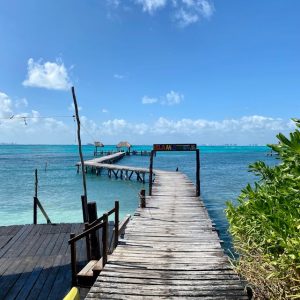 Wooden pier on a tropical Caribbean shore
