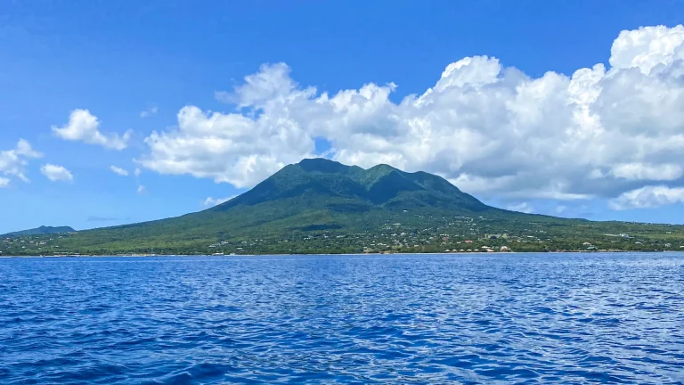 Nevis Peak and the sea on the crossing from St. Kitts to Nevis