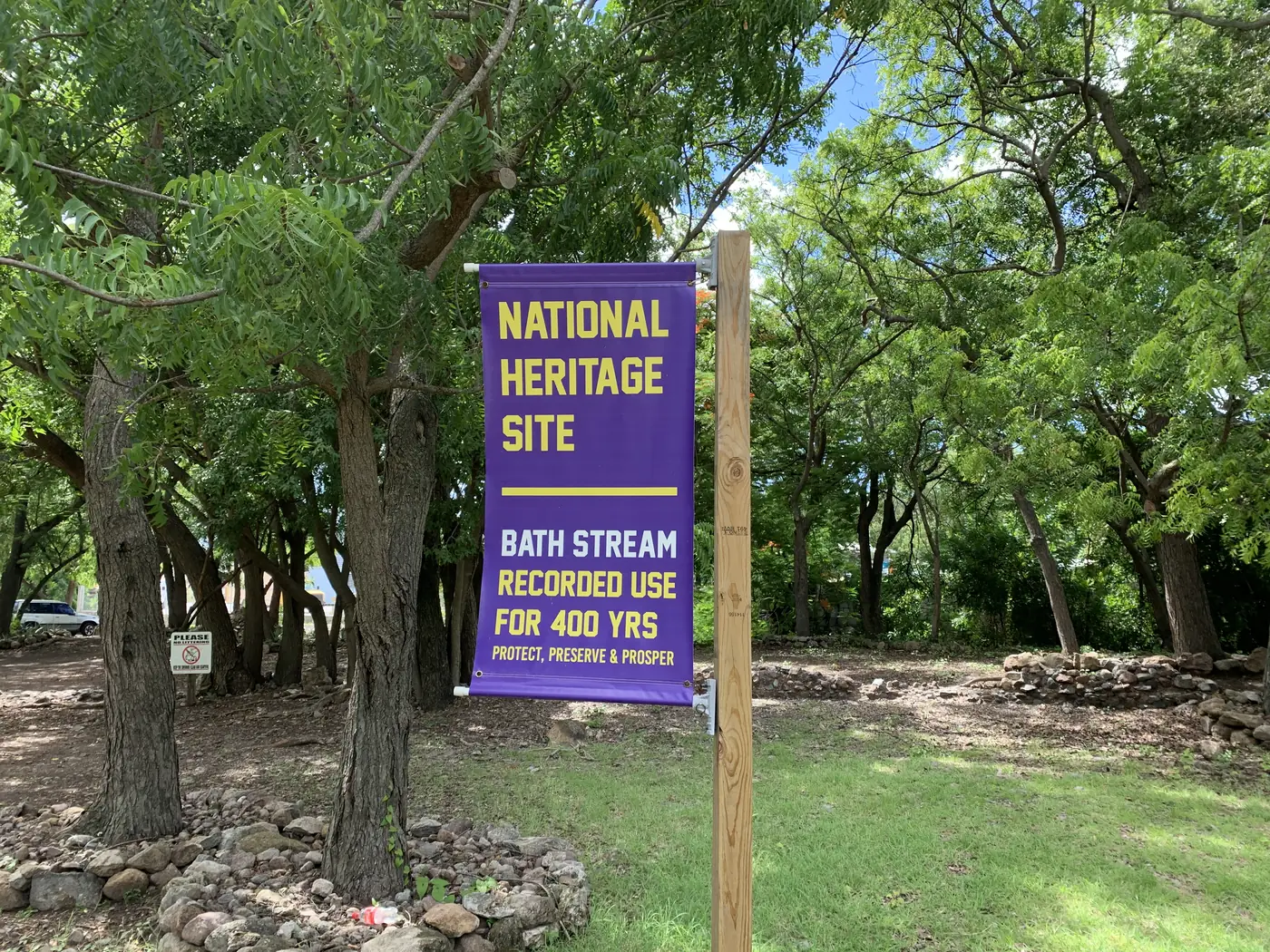 National Heritage Site sign at the Bath Stream and Nevis Hot Springs