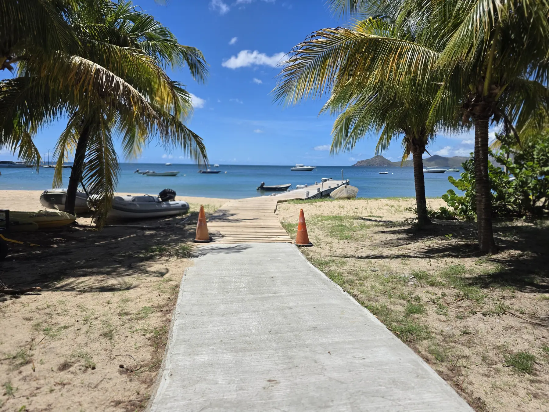 Path from Oualie Beach Resort to the resort’s own pier on Nevis