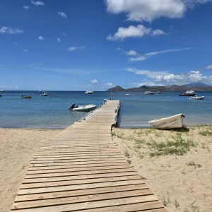 Oualie Beach Resort Pier extending into Oualie Bay, Nevis