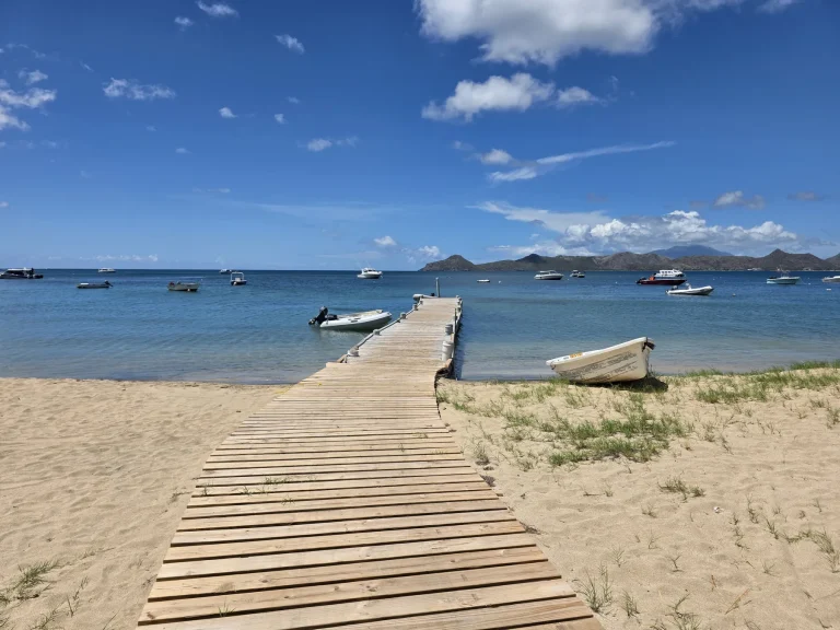 Oualie Beach Resort Pier extending into Oualie Bay, Nevis